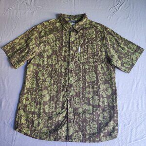 Columbia short sleeve button down shirt men's size L brown green floral pattern